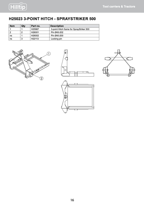 3-point Hitch for SprayStriker 500