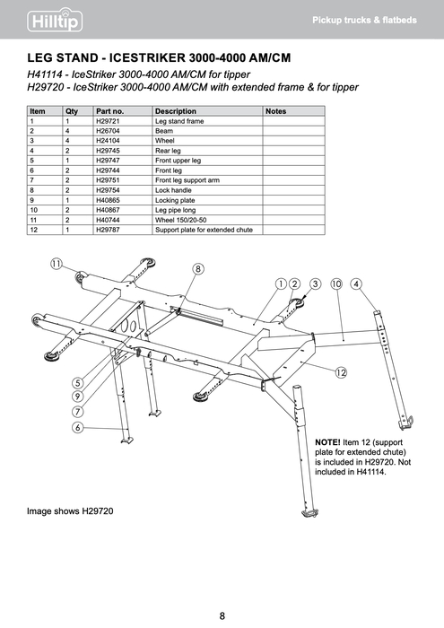 Legstand for Ice-Striker 3000&4000 tipper+ext b.