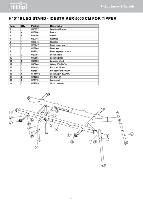 Leg stand for IceStriker&trade; 5000-6000CM for tipper