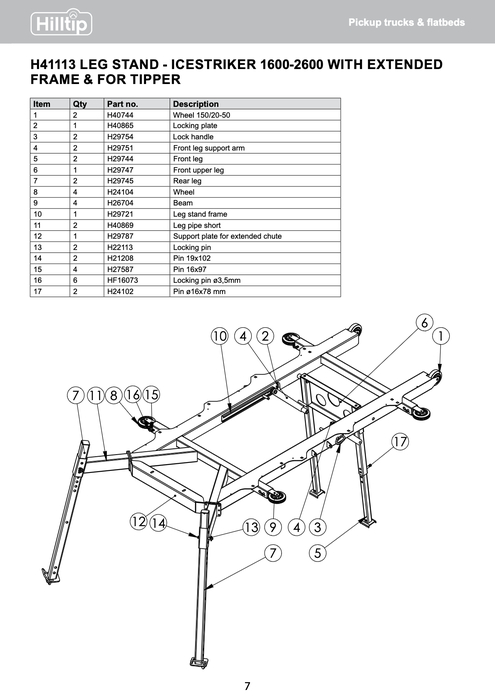 Legstand 1600-2600, ext bottom or/and tipper