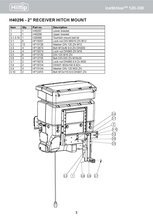 Tow hitch mount, 2 bolted, 120L, 200L & 350L